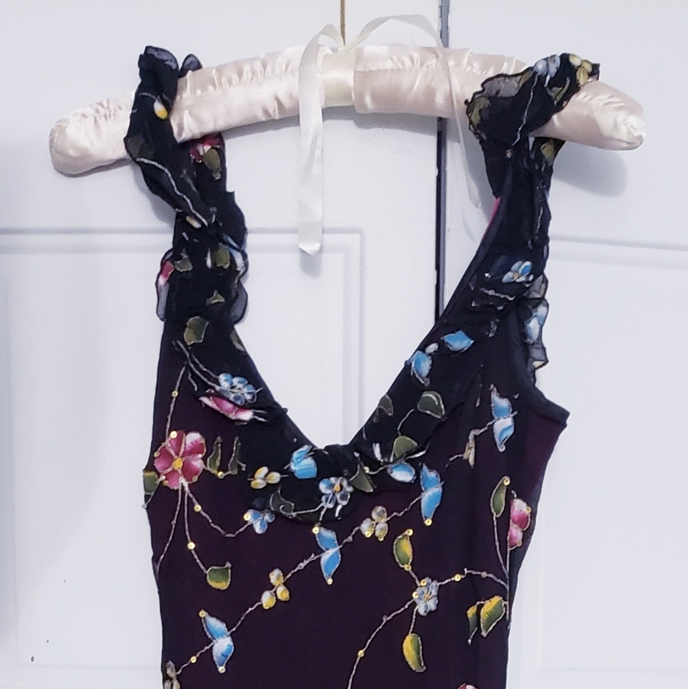 Women’s Hippie Floral Sequins Silk Dress By ORDINARY PEOPLE Size 40/Small